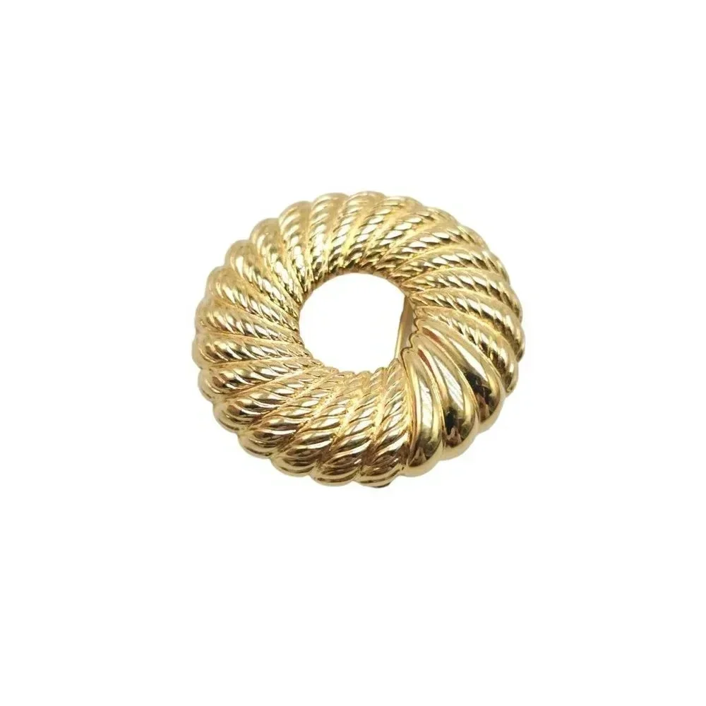 Monet Spinning Large Swirl Lines Ribbed Brooch Pin Gold Tone Vintage